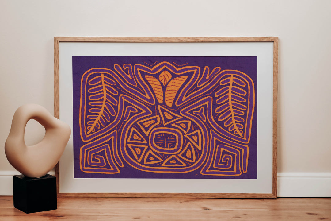 Purple And Neon Orange Palm Frond And Circle Of Life Mola