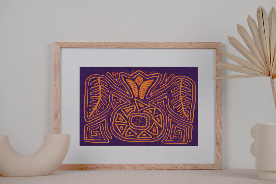 Purple And Neon Orange Palm Frond And Circle Of Life Mola