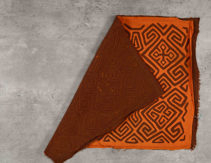 Vintage Orange And Brown Classic Kuna Design Mola