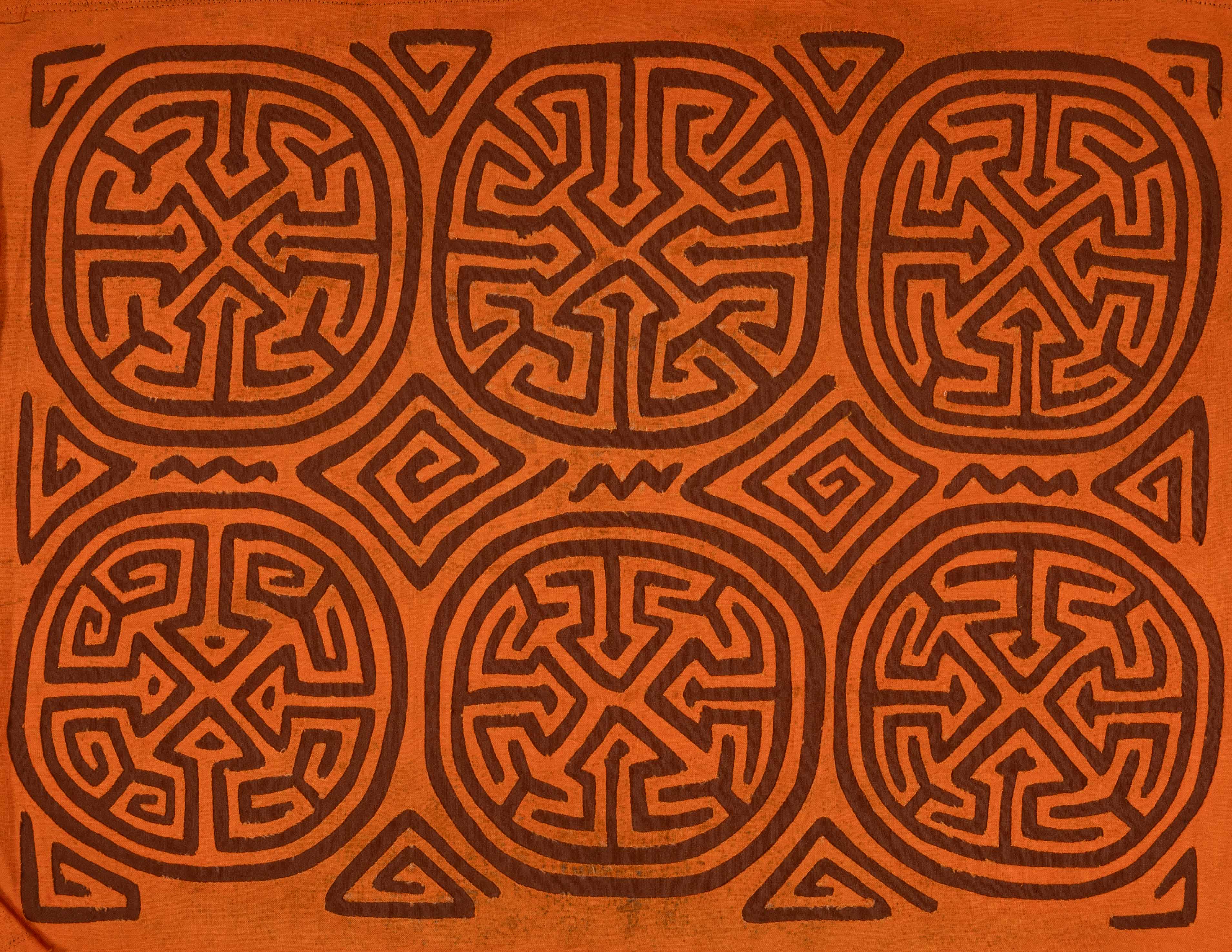 Vintage Orange And Brown Classic Kuna Design Mola