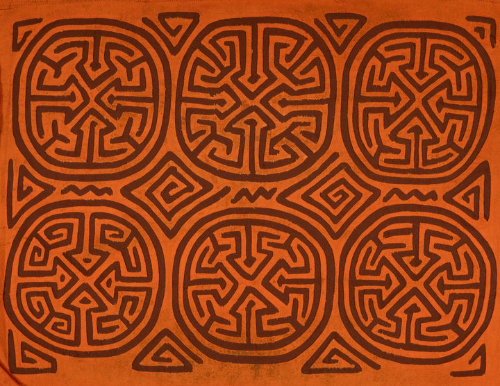 Vintage Orange And Brown Classic Kuna Design Mola