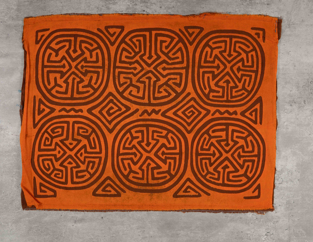 Vintage Orange And Brown Classic Kuna Design Mola