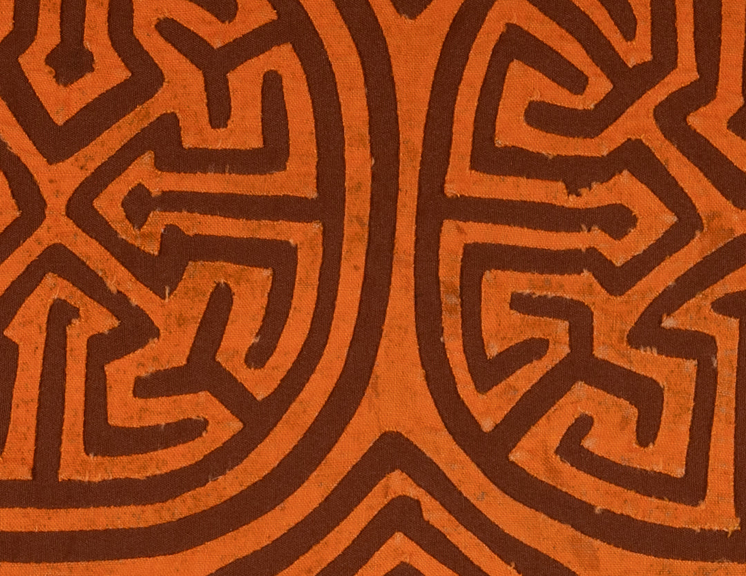 Vintage Orange And Brown Classic Kuna Design Mola