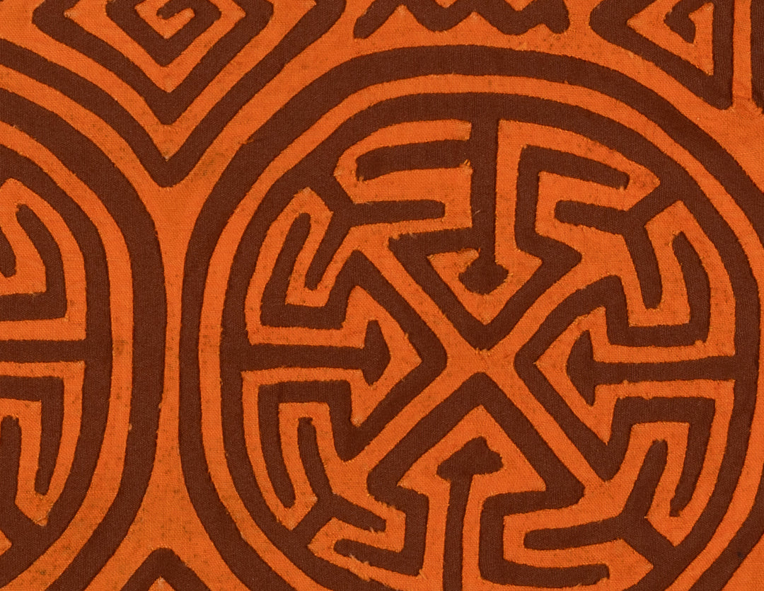 Vintage Orange And Brown Classic Kuna Design Mola