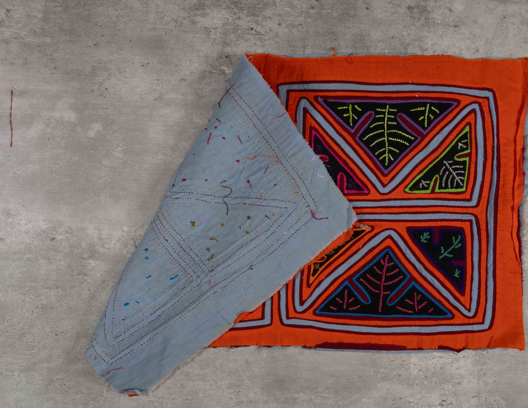 Orange And Light Blue Classic Design Kuna Mola