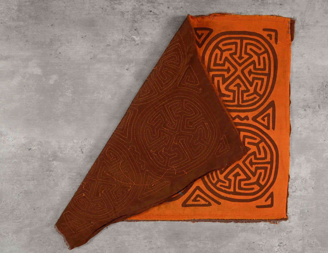 Vintage Orange And Brown Classic Kuna Design Mola