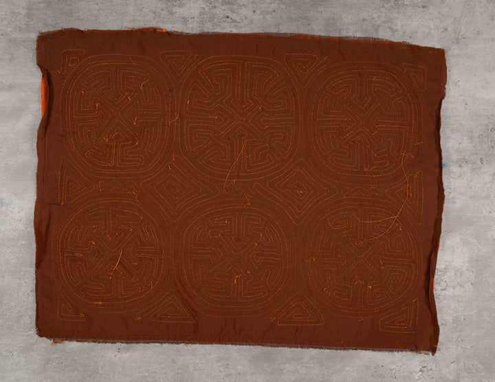 Vintage Orange And Brown Classic Kuna Design Mola