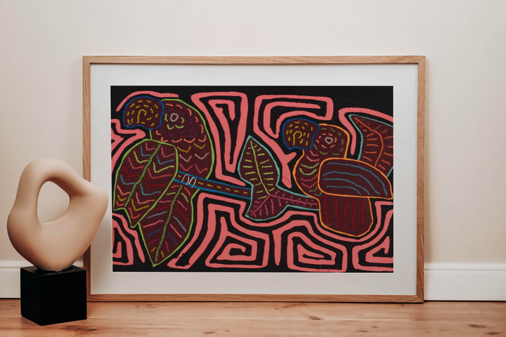 Burgundy And Pink Parrot Couple Mola