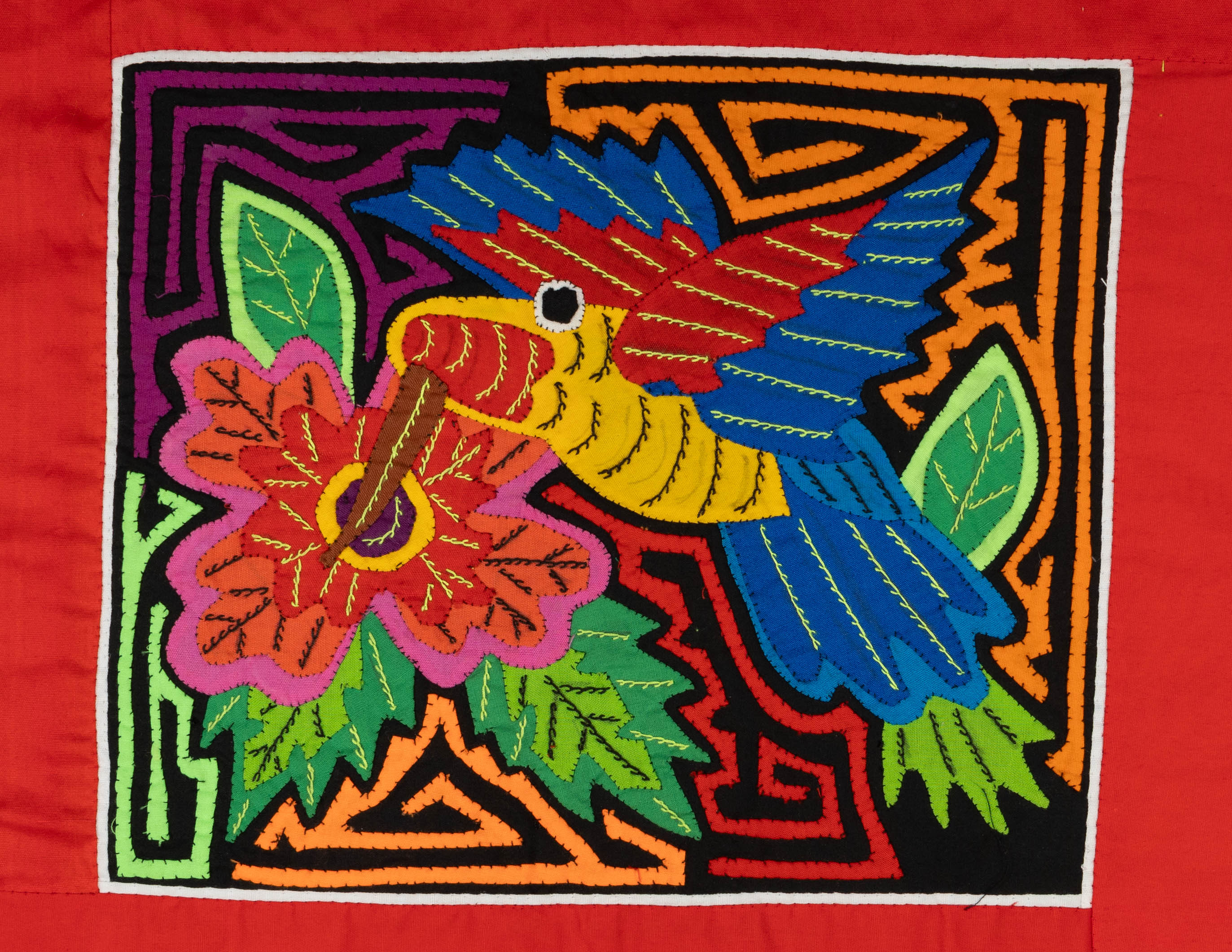 Red Blue And Yellow Hummingbird With Flower Mola
