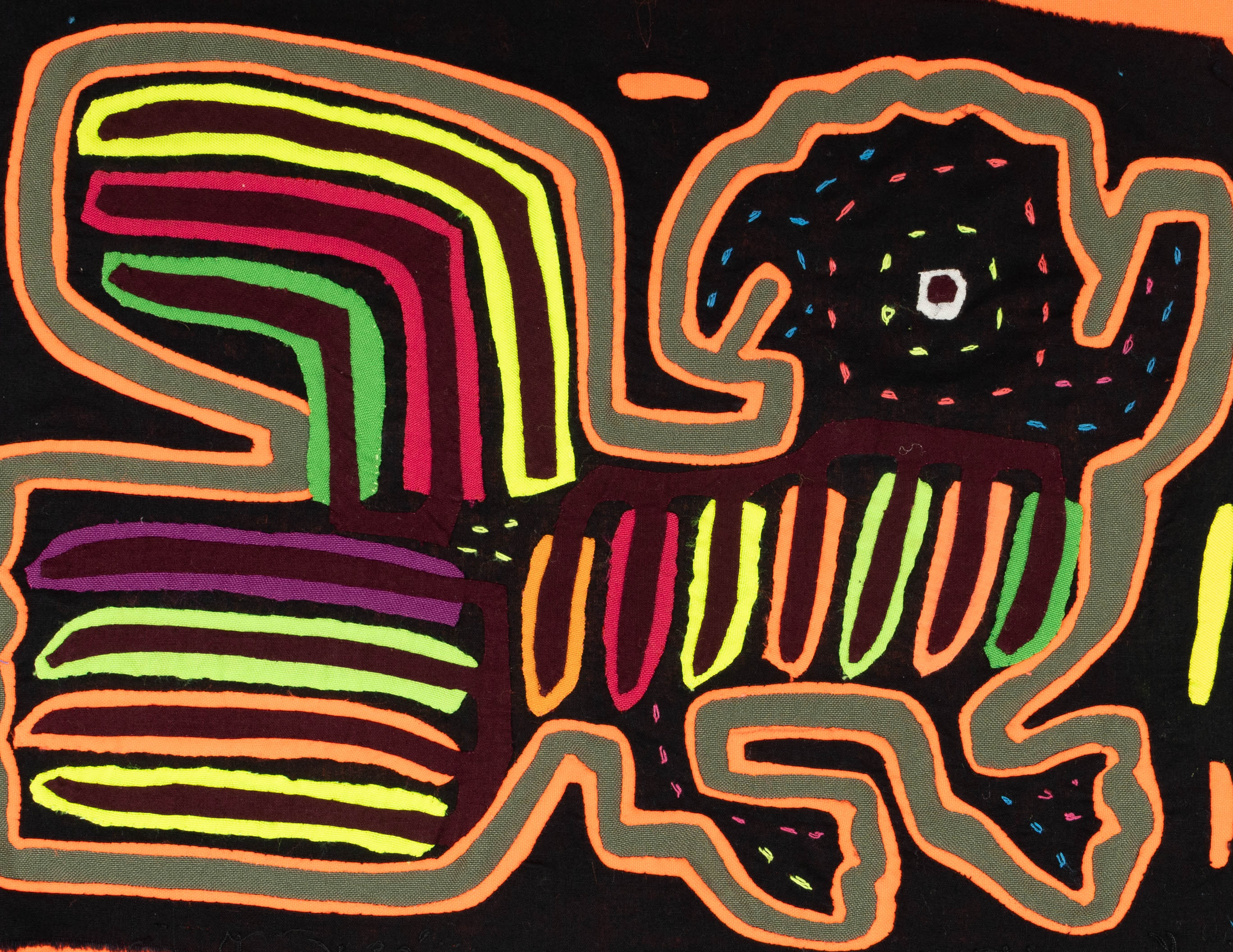 Black And Neon Orange Jungle Critter Mola