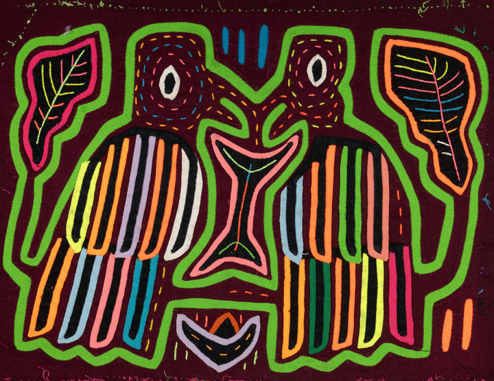 Green And Burgundy Bird Beak Kisses Mola