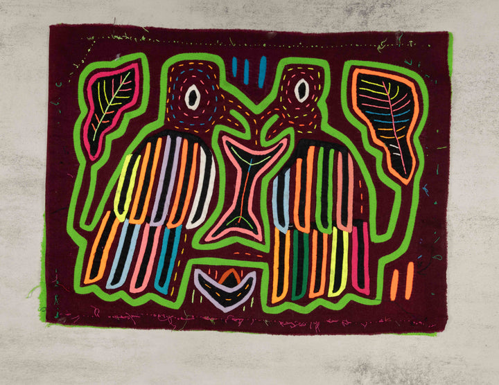 Green And Burgundy Bird Beak Kisses Mola