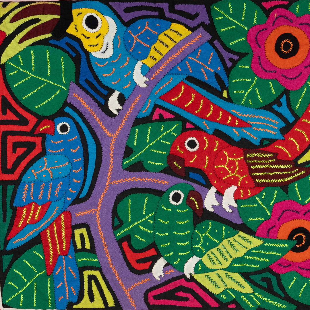 Four Parrot Two Flower Rainforest Mola
