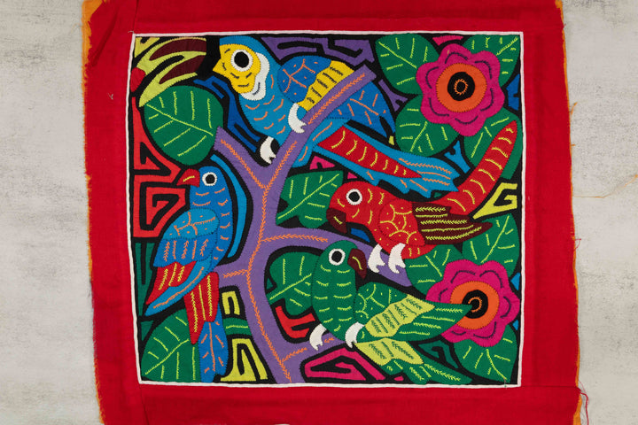 Four Parrot Two Flower Rainforest Mola