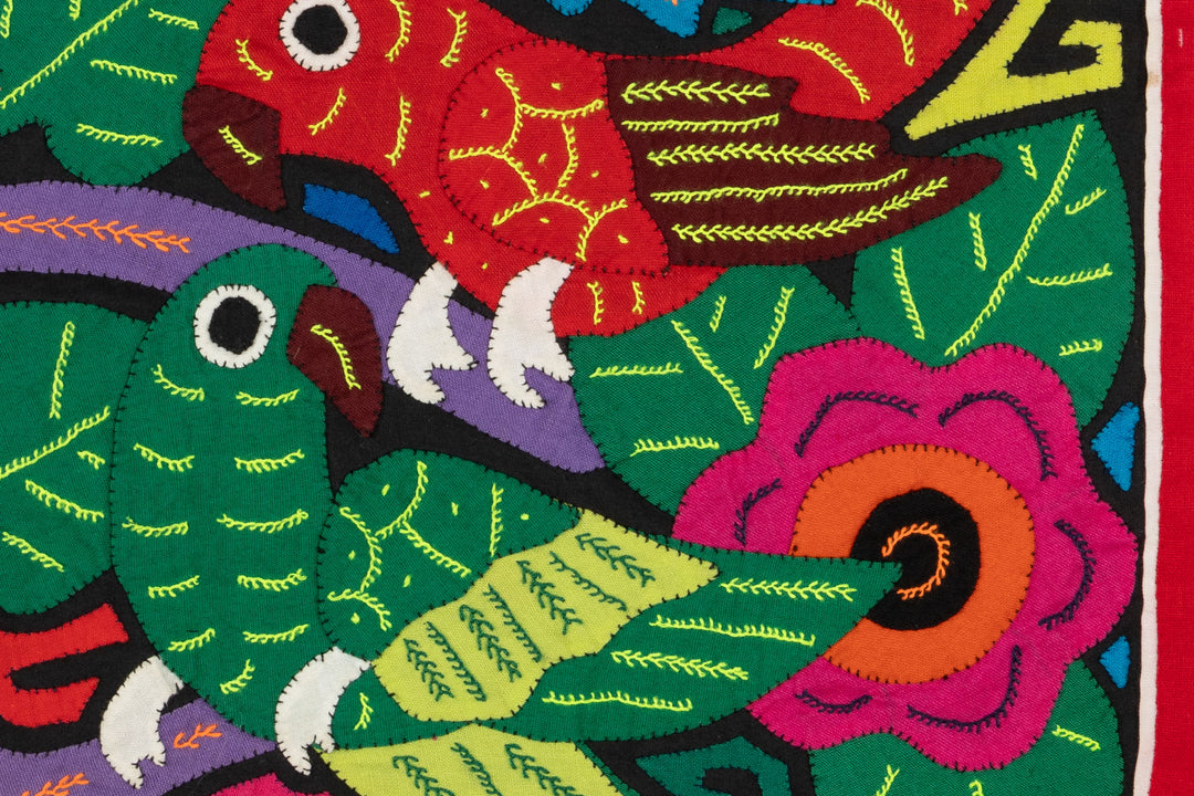 Four Parrot Two Flower Rainforest Mola