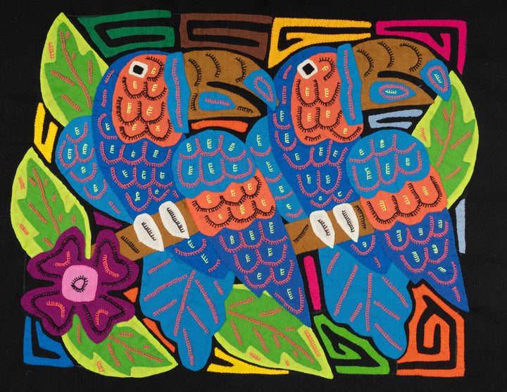 Two Blue Toucan Parrot Bird Mola