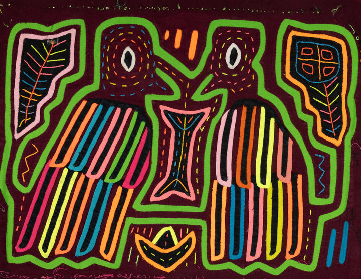 Burgundy And Green Bird Beak Kisses Mola