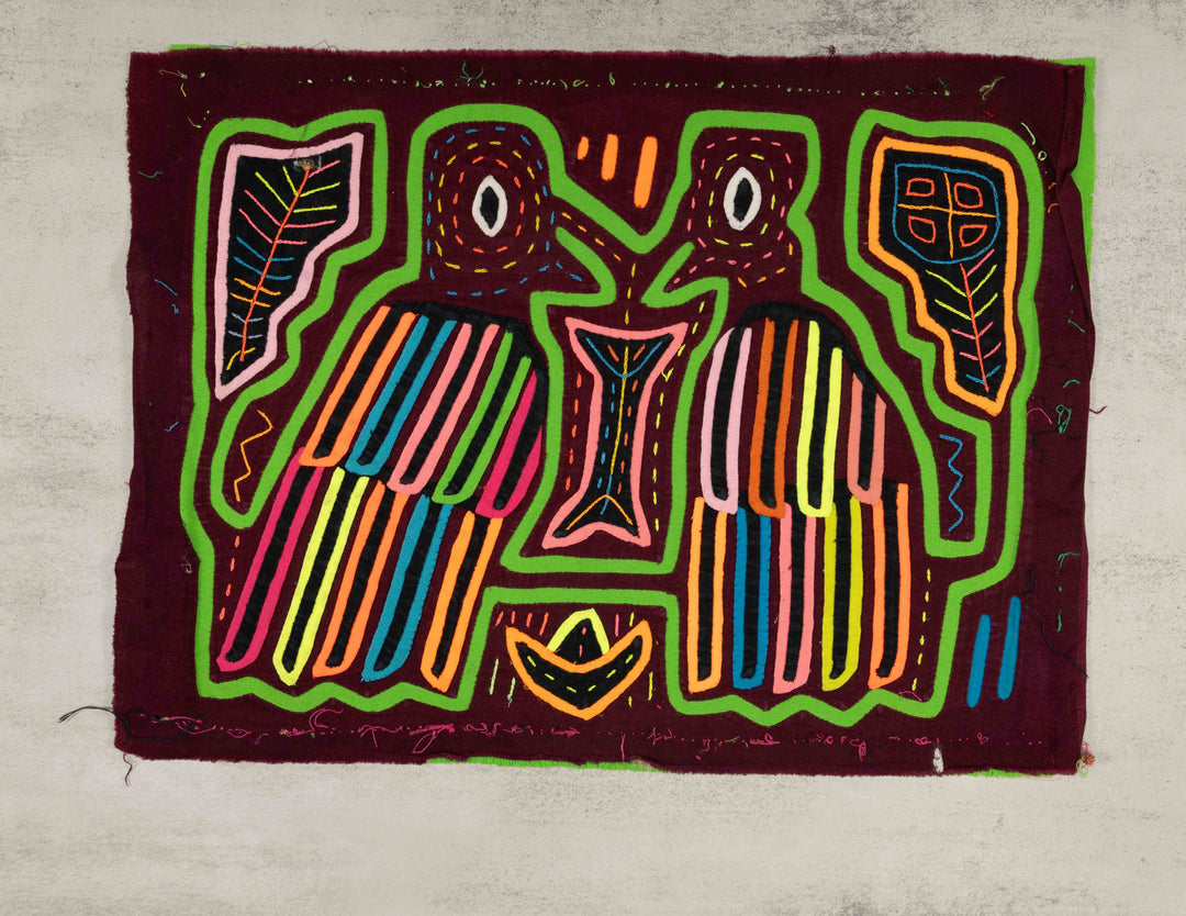 Burgundy And Green Bird Beak Kisses Mola
