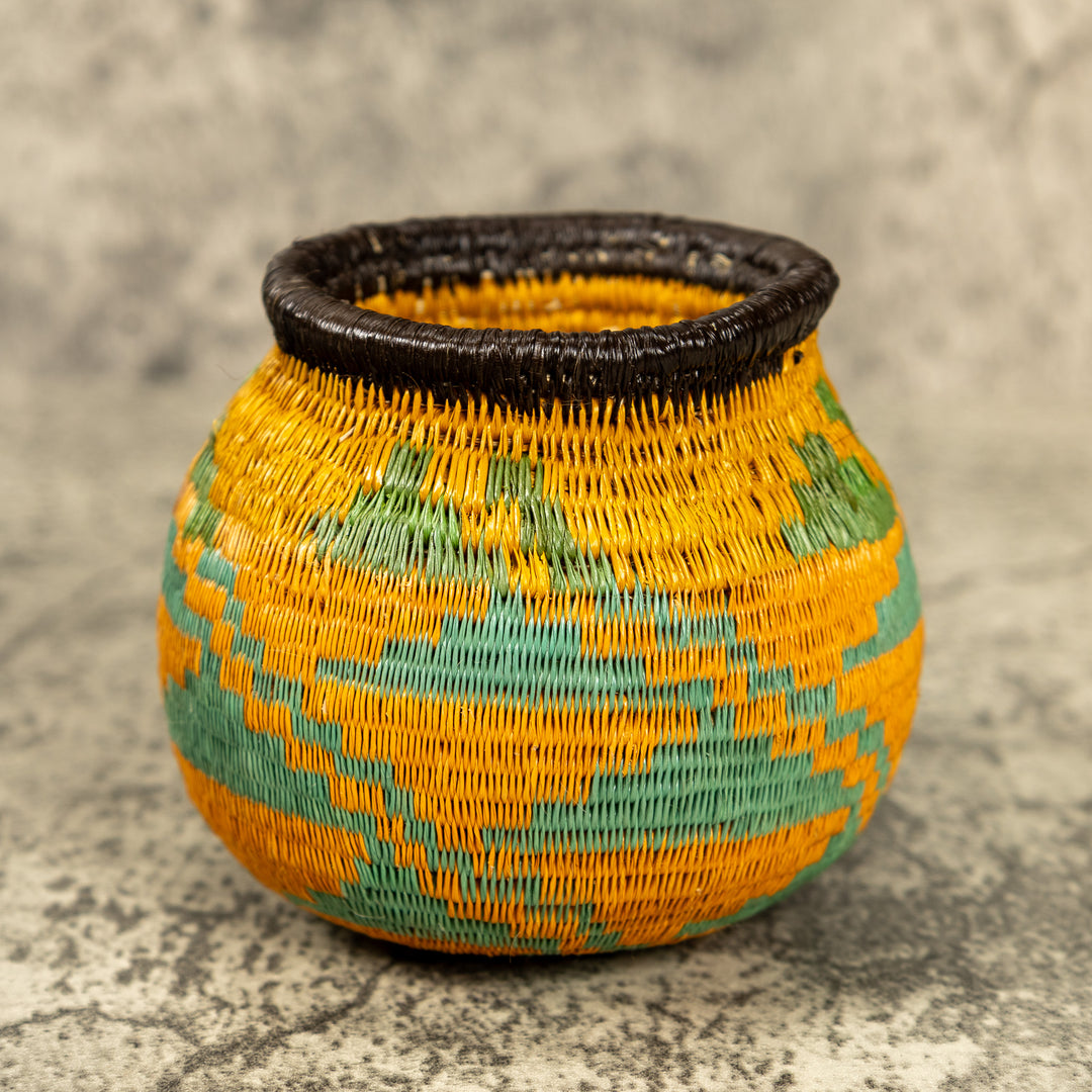 Small Green And Orange Hand Woven Rainforest Basket
