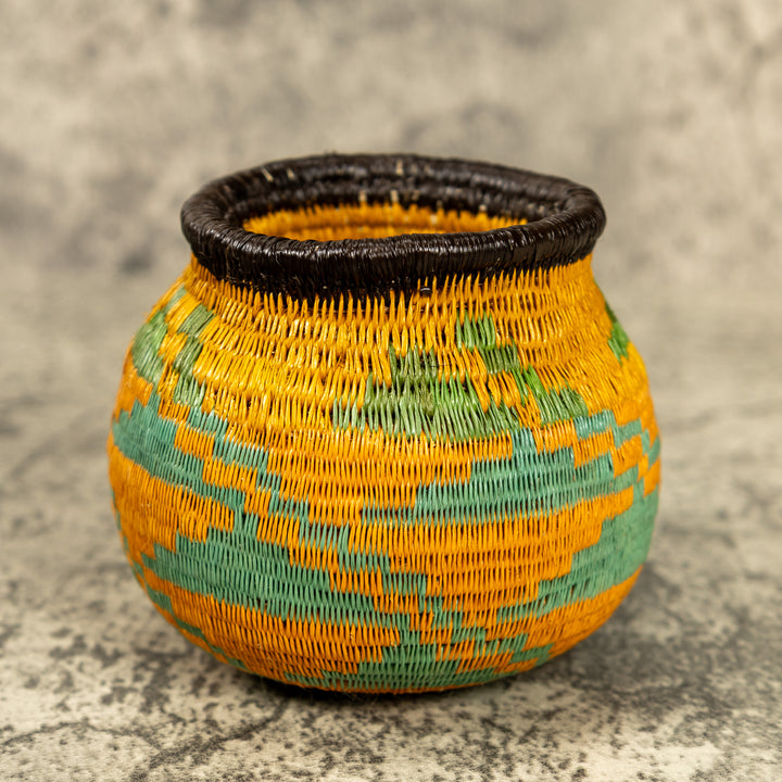 Small Green And Orange Hand Woven Rainforest Basket