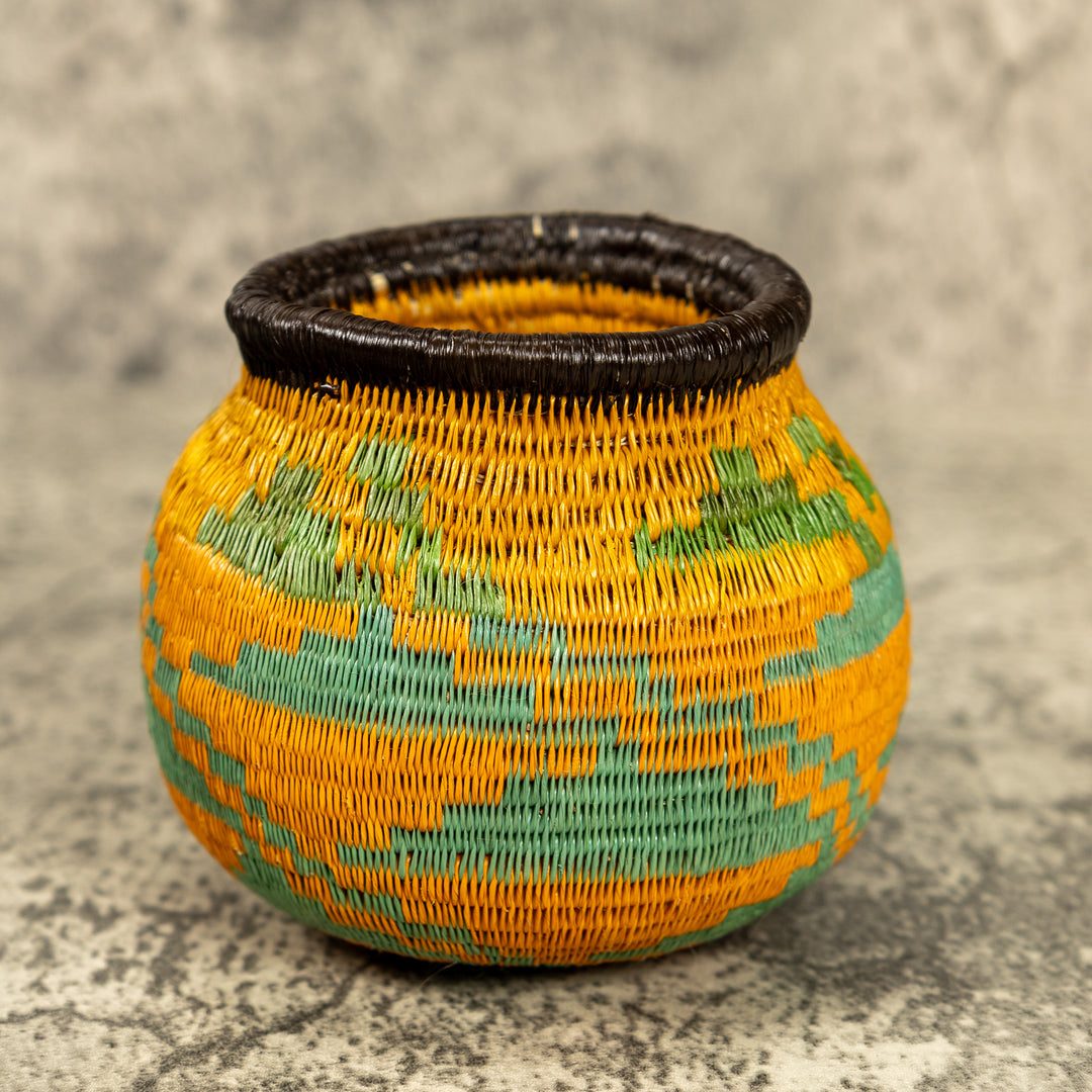 Small Green And Orange Hand Woven Rainforest Basket