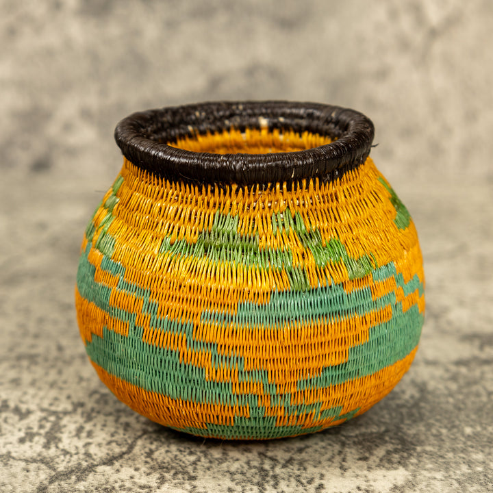 Small Green And Orange Hand Woven Rainforest Basket