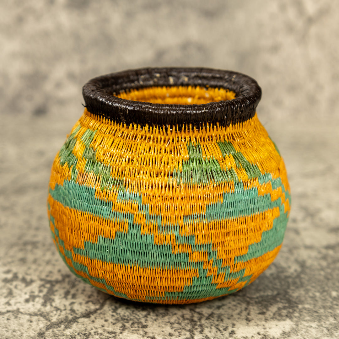 Small Green And Orange Hand Woven Rainforest Basket