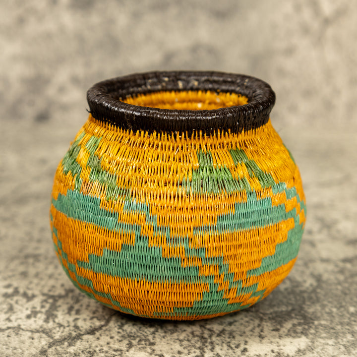Small Green And Orange Hand Woven Rainforest Basket