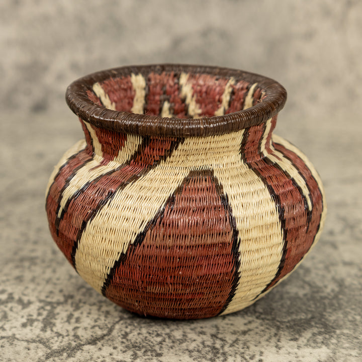 Small Brown And White Hand Woven Rainforest Basket