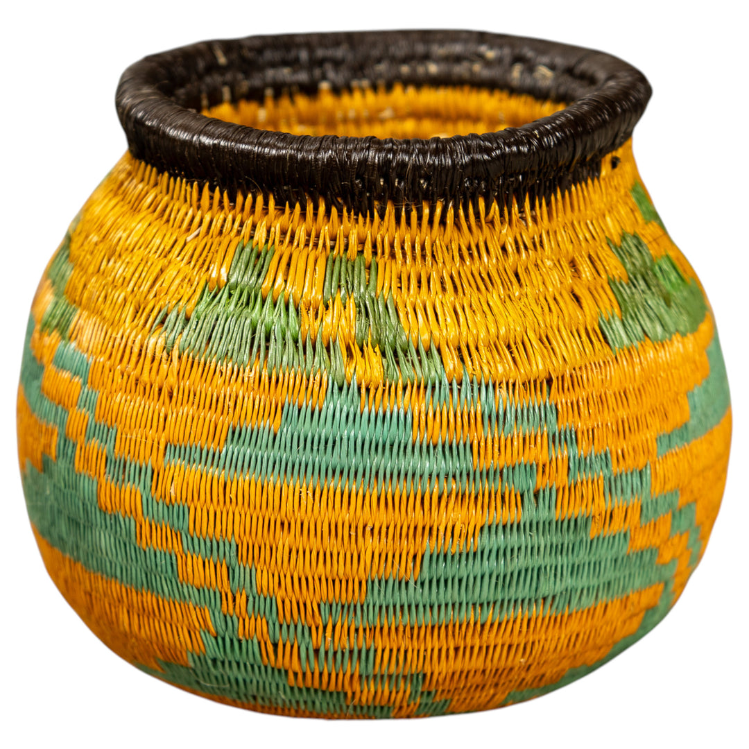 Small Green And Orange Hand Woven Rainforest Basket