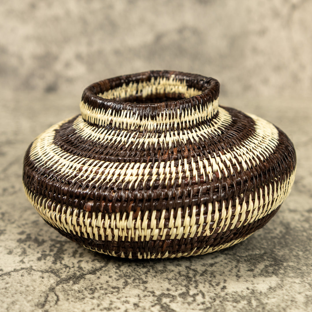 Small Brown And White Hand Woven Rainforest Basket