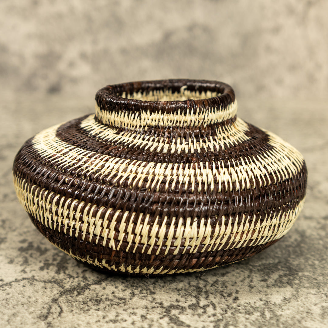 Small Brown And White Hand Woven Rainforest Basket