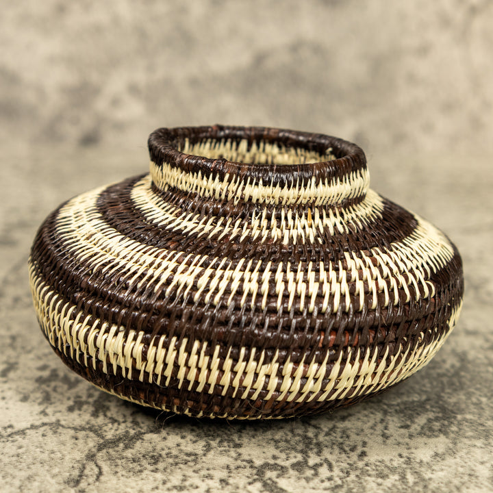 Small Brown And White Hand Woven Rainforest Basket