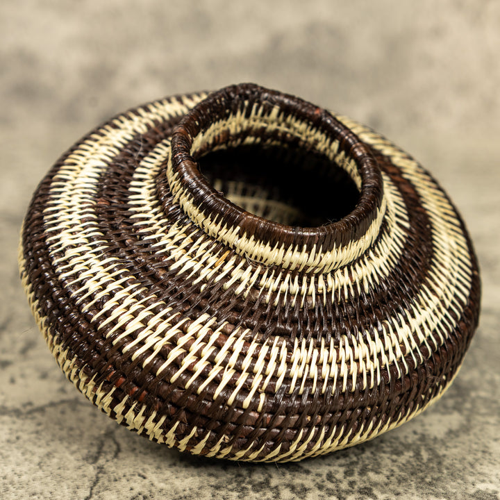 Small Brown And White Hand Woven Rainforest Basket