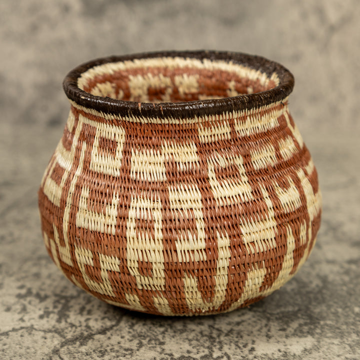 Small Brown And White Hand Woven Rainforest Basket