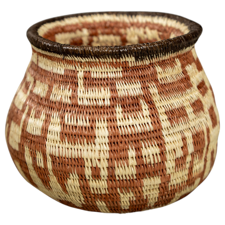 Small Brown And White Hand Woven Rainforest Basket