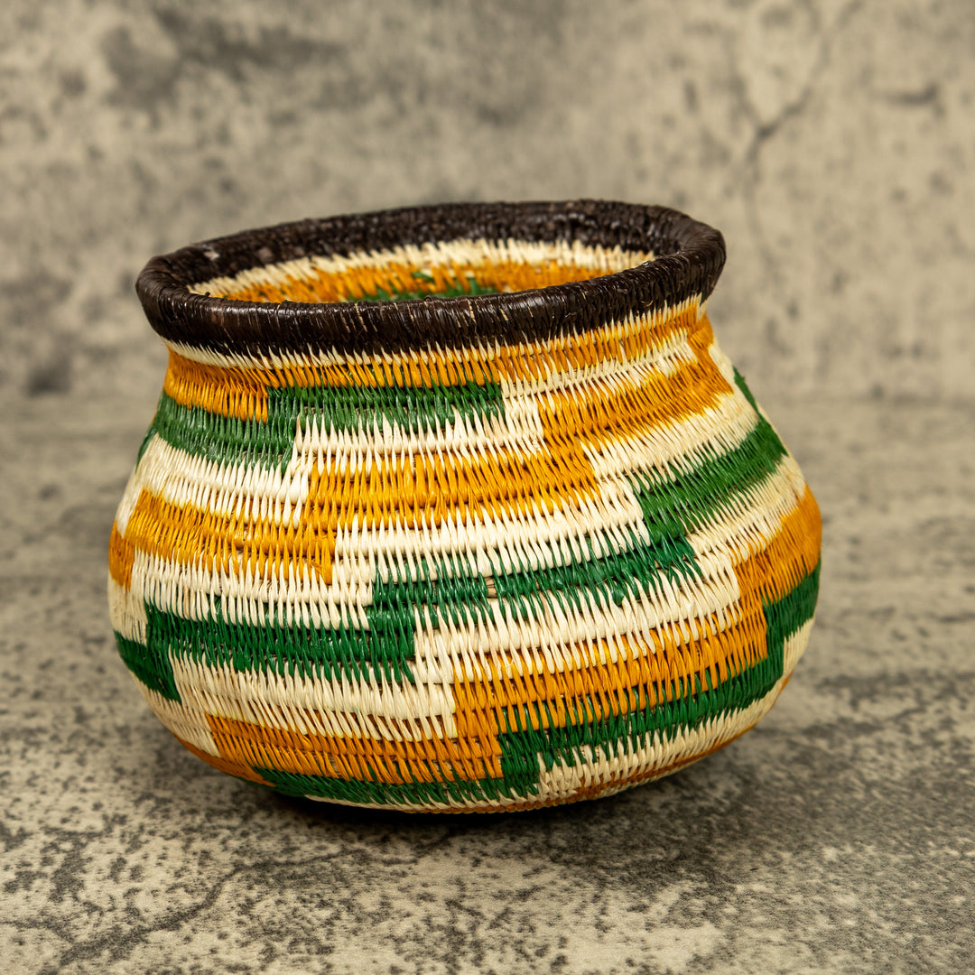 Green And Gold Hand Woven Rainforest Basket