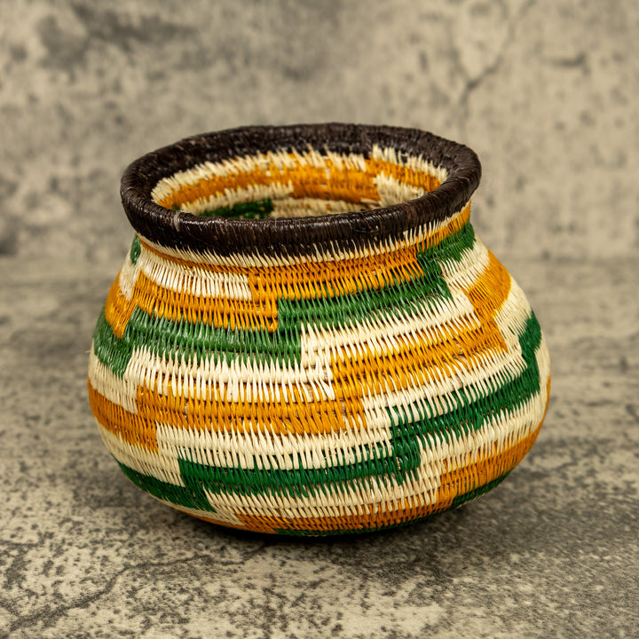 Green And Gold Hand Woven Rainforest Basket