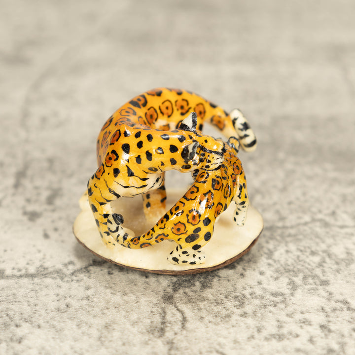 Jaguar Cat With Cub Tagua Nut Carving