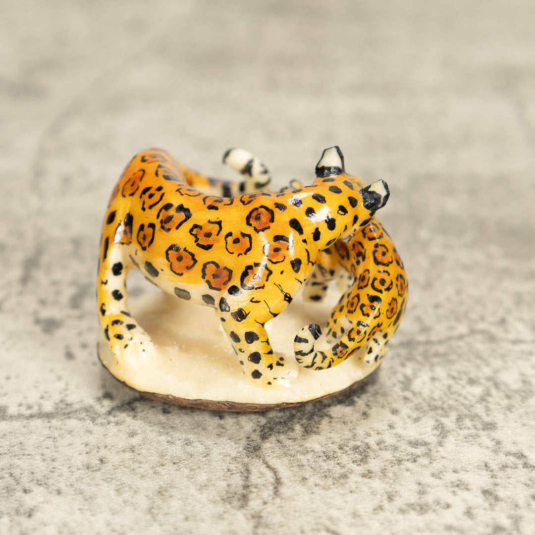 Jaguar Cat With Cub Tagua Nut Carving