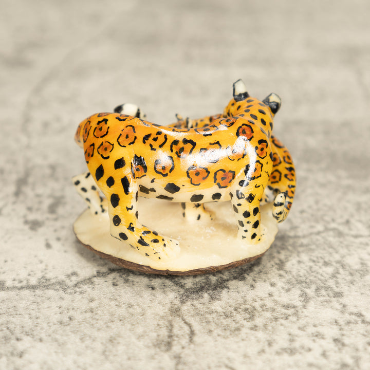 Jaguar Cat With Cub Tagua Nut Carving