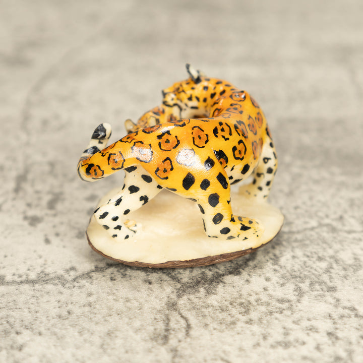 Jaguar Cat With Cub Tagua Nut Carving