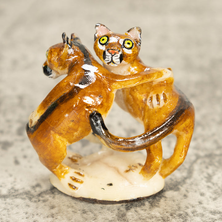 2 Puma Mountain Lion Tagua Nut Carving