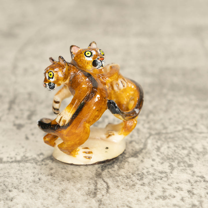 2 Puma Mountain Lion Tagua Nut Carving