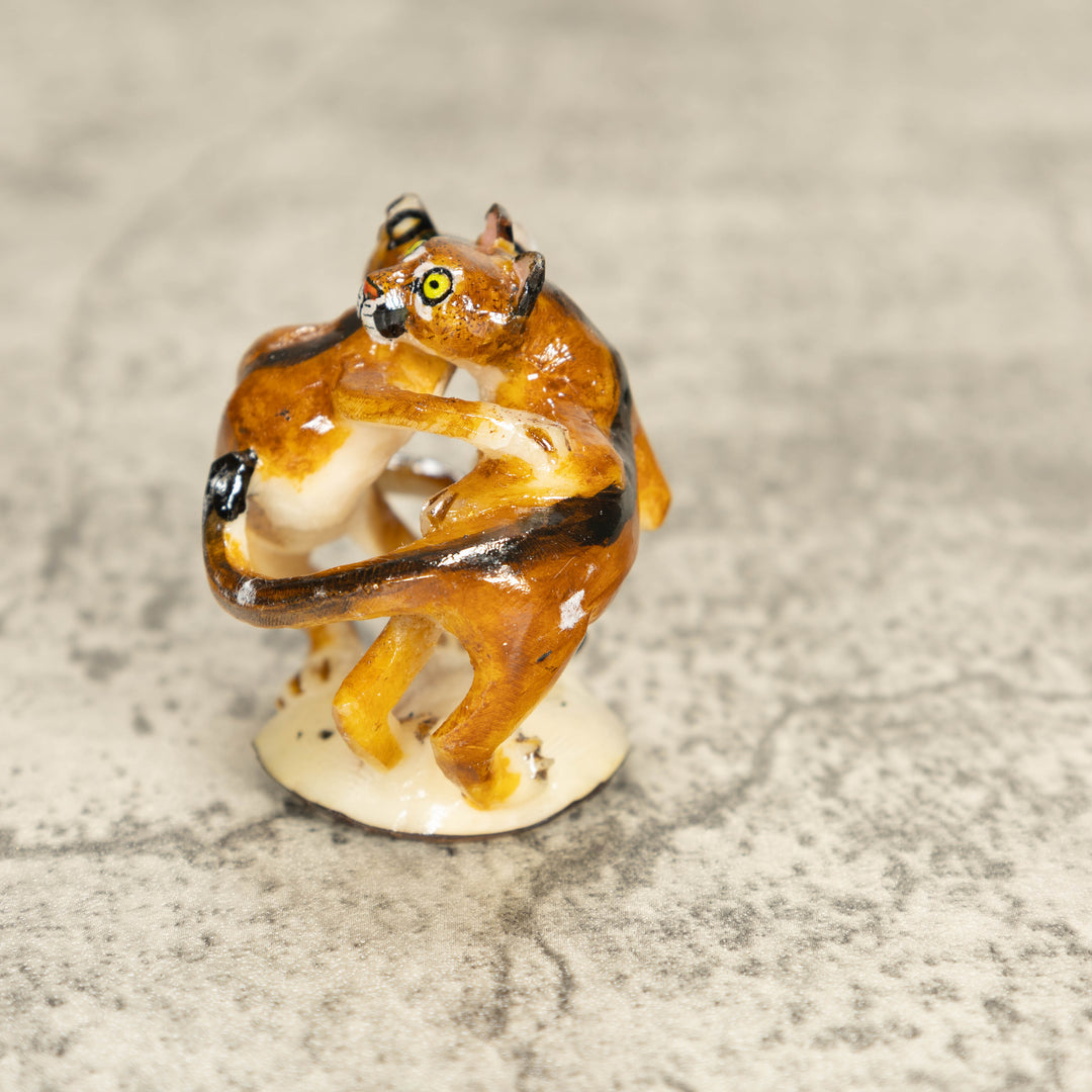 2 Puma Mountain Lion Tagua Nut Carving