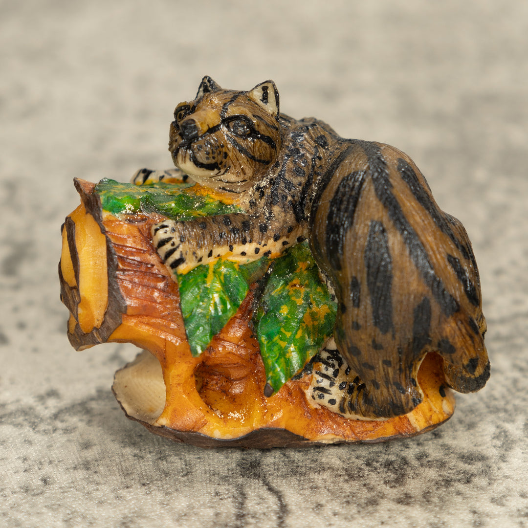 Jaguar On Log Tagua Nut Carving