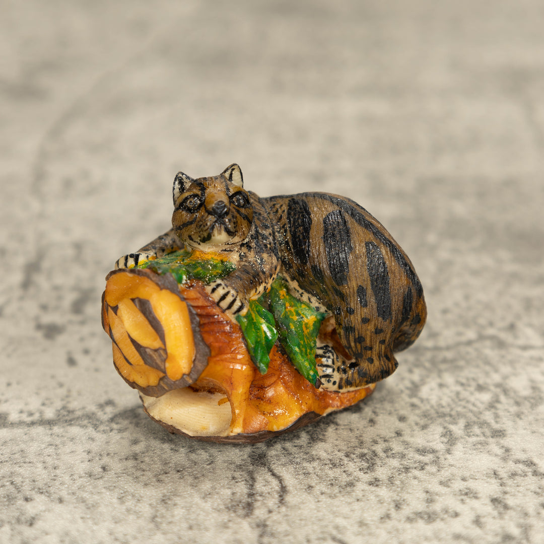 Jaguar On Log Tagua Nut Carving