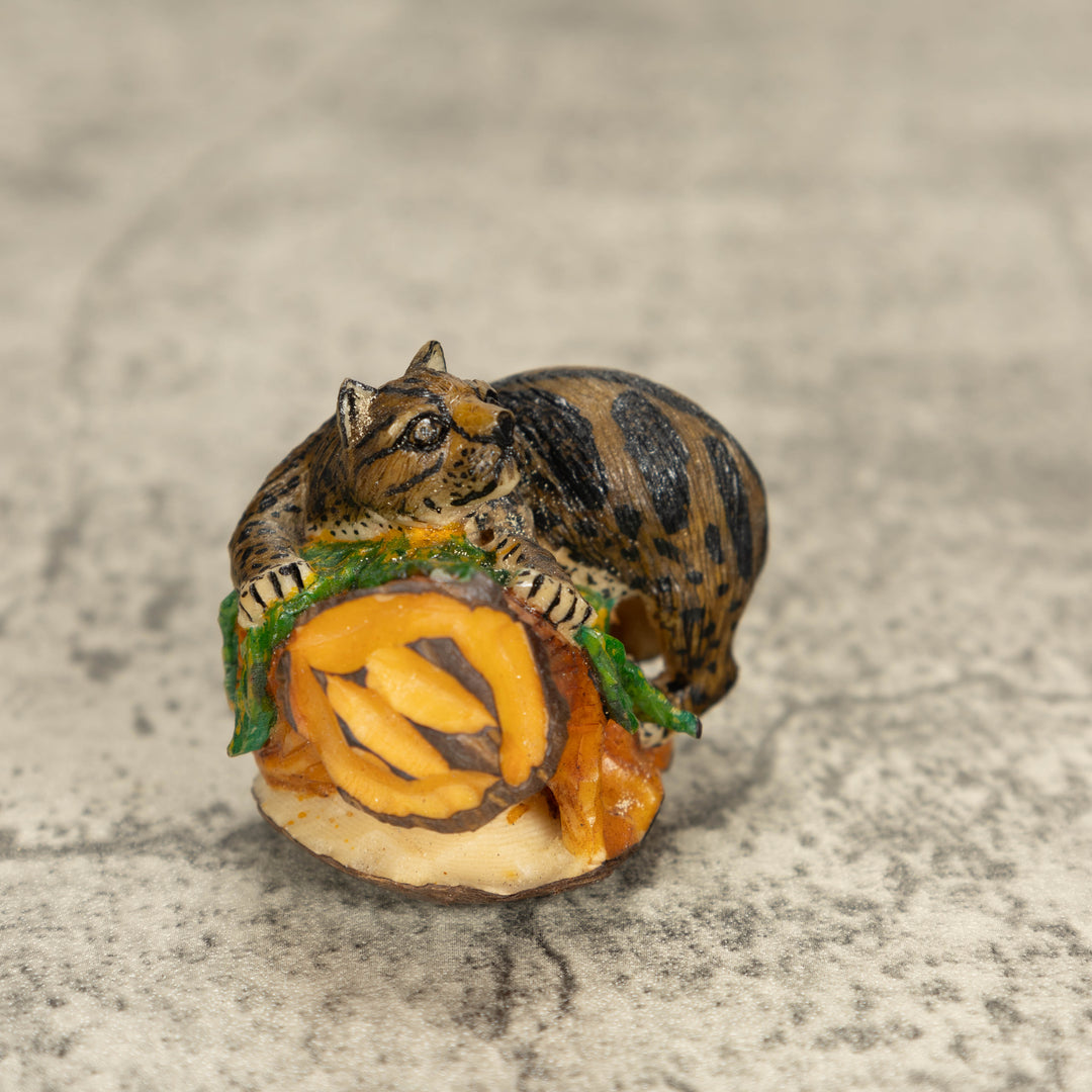 Jaguar On Log Tagua Nut Carving