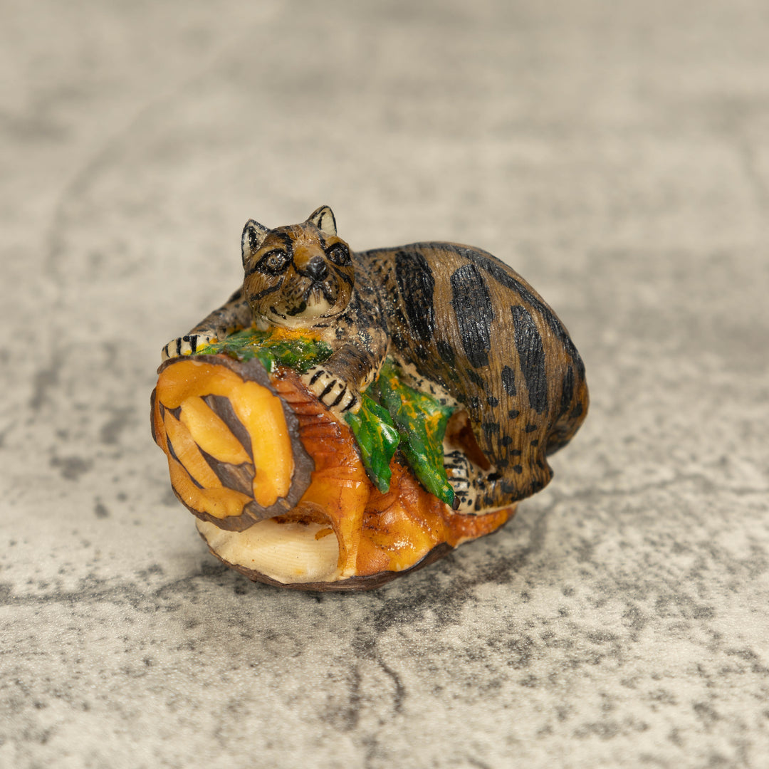 Jaguar On Log Tagua Nut Carving