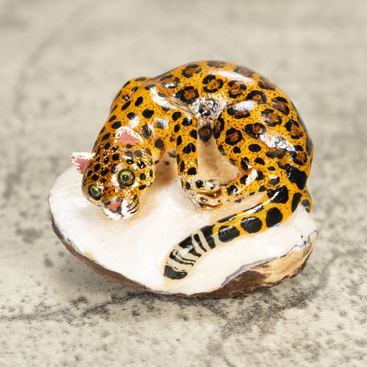 Jaguar Cat Tagua Nut Carving